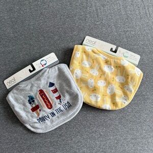 NWT (2) Neat Solutions Bibs size 0-6 months Boy or Girl Easter Bunny, 4th July